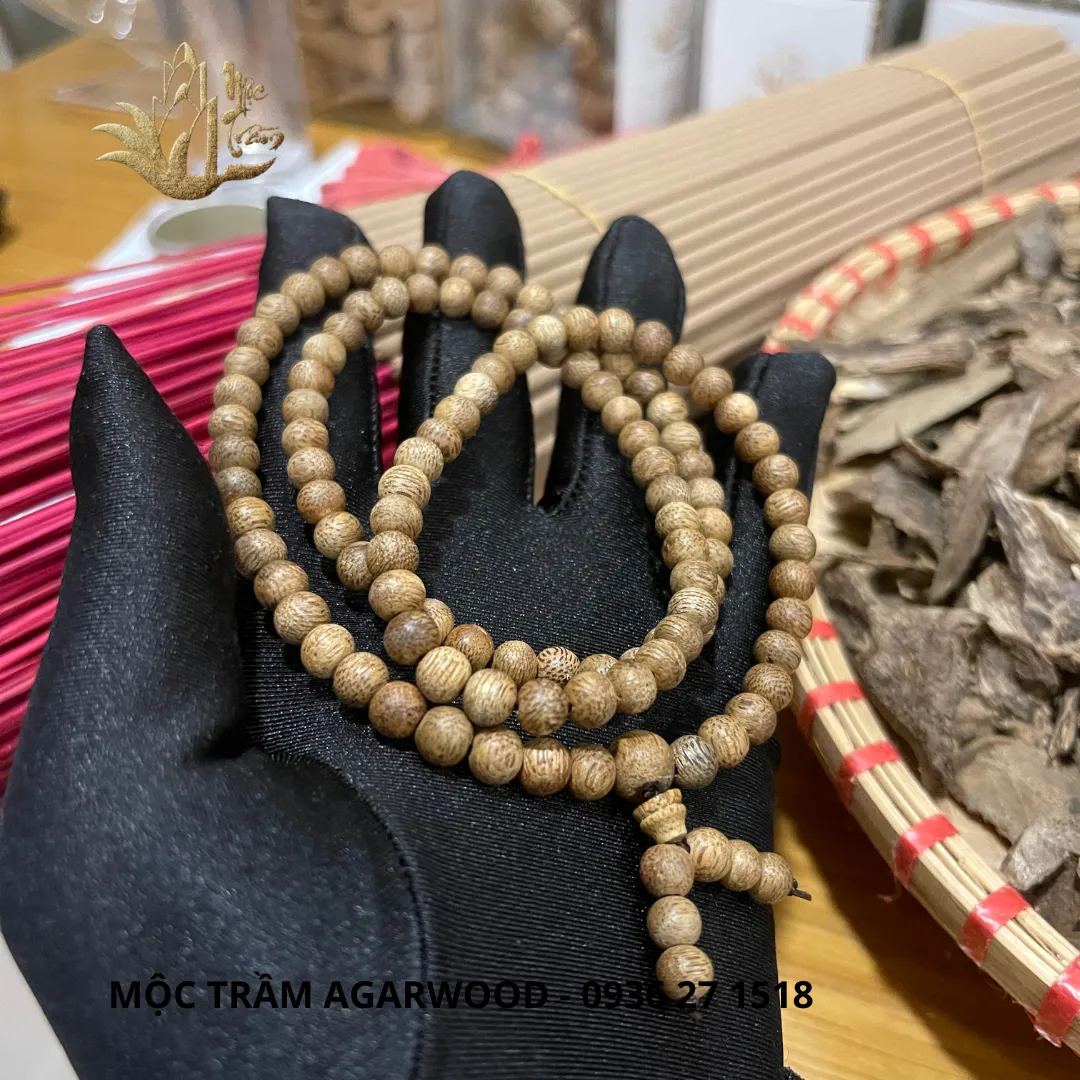 108 Bead Agarwood Mala Bracelet – Natural Kien Toc Oud from Khanh Hoa (6mm)
